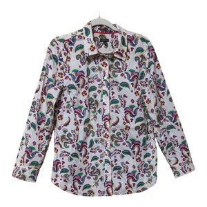 Talbots cotton multi paisley floral novelty folk button up long sleeve top Large